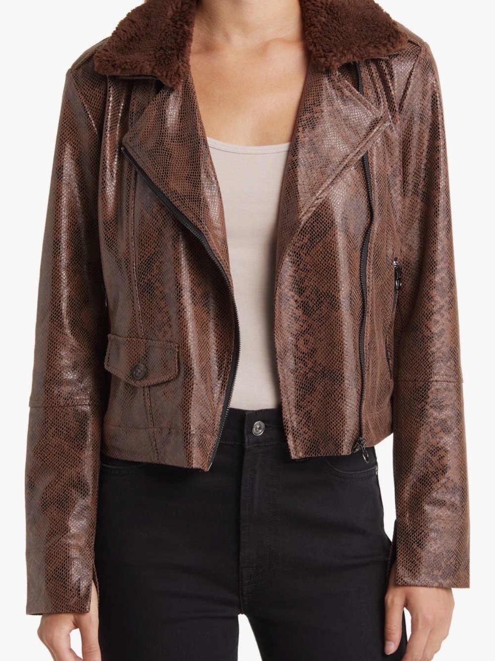 Lysse Liana Faux Shearling
Collar Faux Snakeskin
Moto Jacket